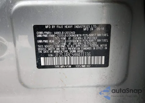 2017 Subaru Forester 2.5I z USA, uszkodzony, nr VIN JF2SJABC5HH471336